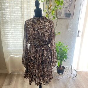 She + Sky Brown Patterned Long Sleeve Dress